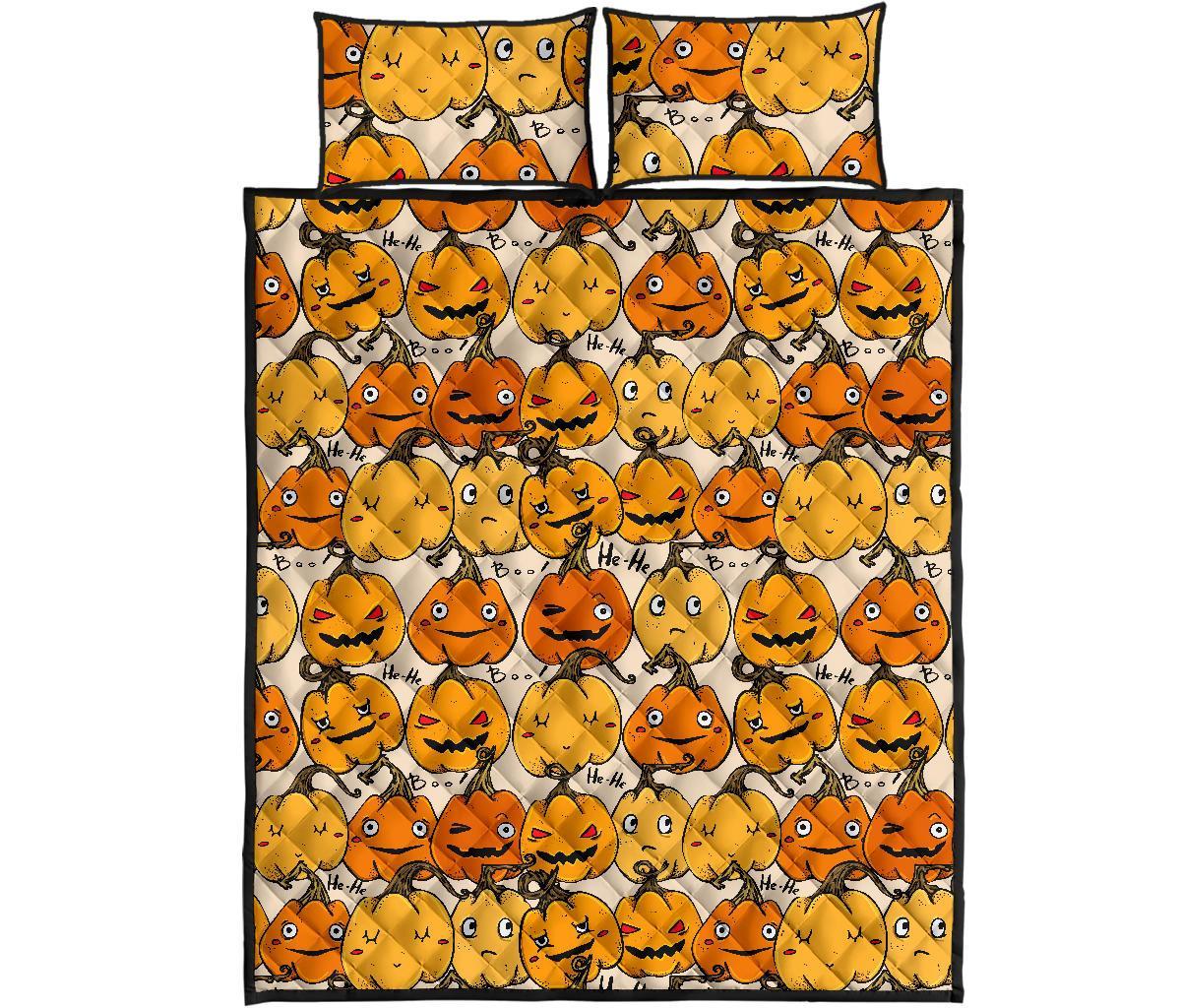 Halloween Pumpkin Pattern Print Bed Set Quilt-grizzshop