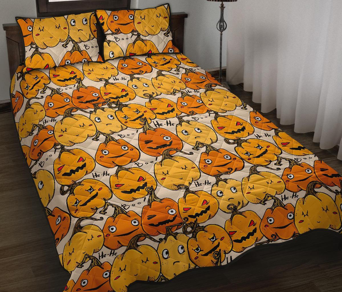 Halloween Pumpkin Pattern Print Bed Set Quilt-grizzshop