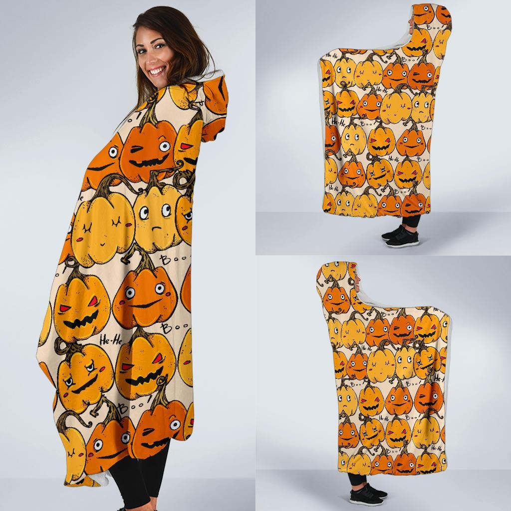 Halloween Pumpkin Pattern Print Hooded Blanket-grizzshop