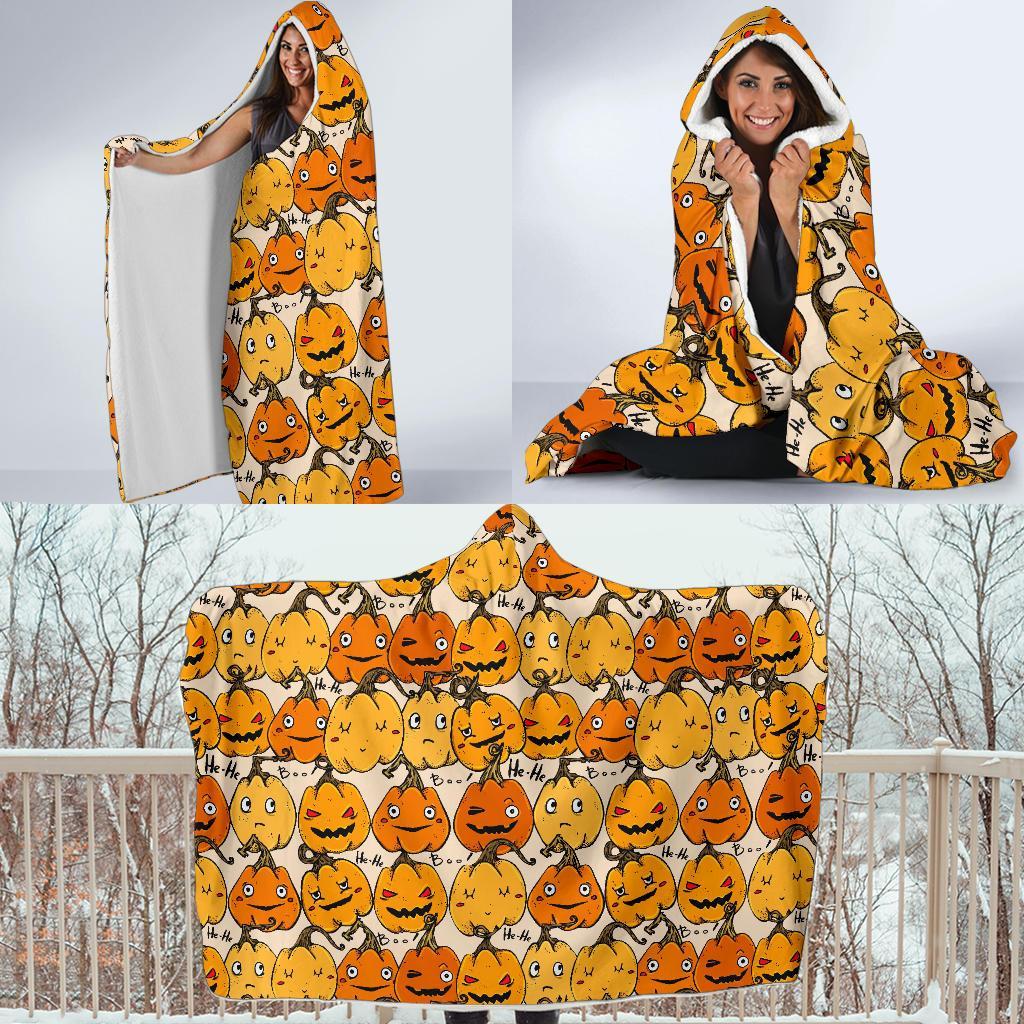 Halloween Pumpkin Pattern Print Hooded Blanket-grizzshop