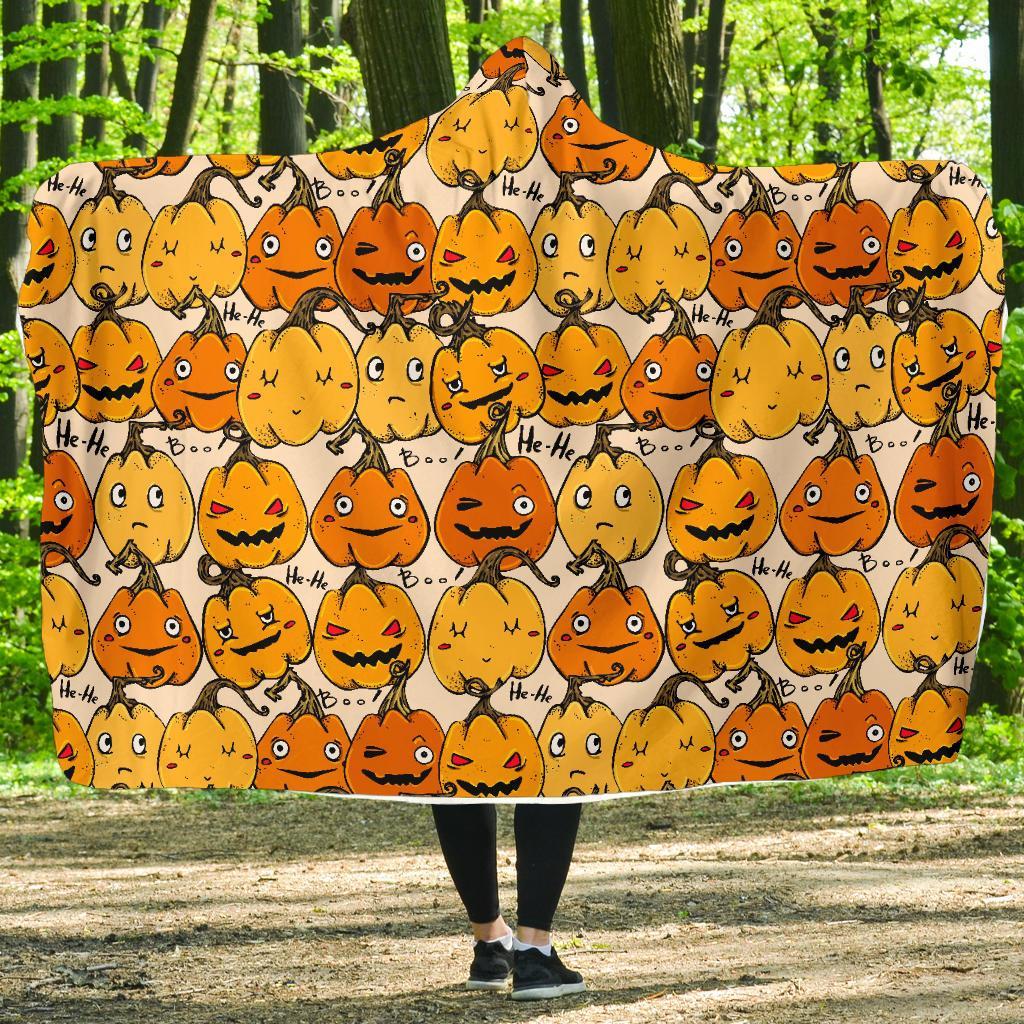 Halloween Pumpkin Pattern Print Hooded Blanket-grizzshop