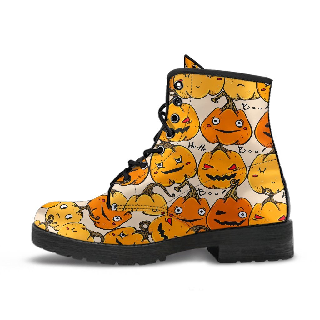 Halloween Pumpkin Pattern Print Men Women Leather Boots-grizzshop