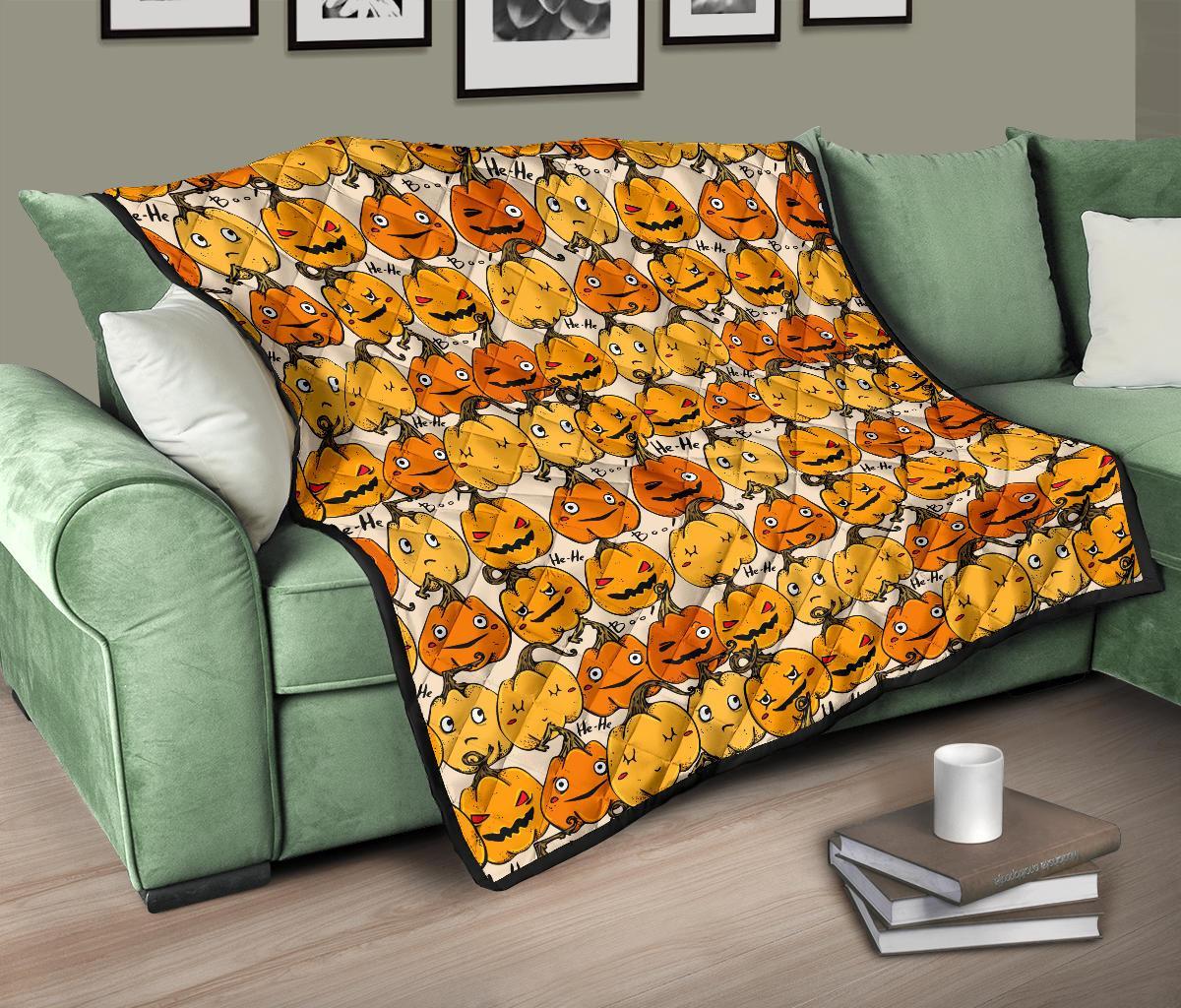 Halloween Pumpkin Pattern Print Quilt-grizzshop