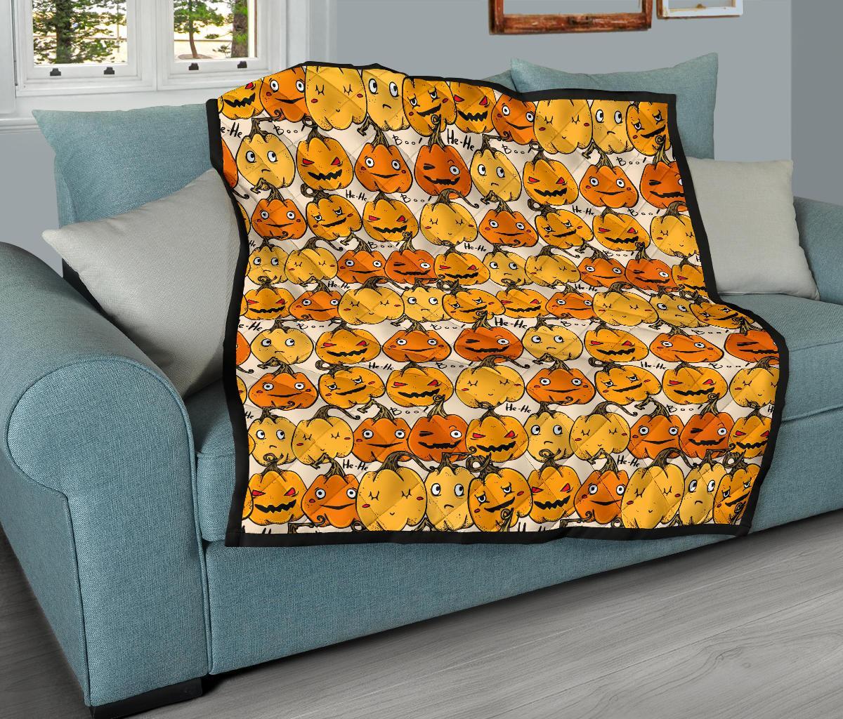 Halloween Pumpkin Pattern Print Quilt-grizzshop