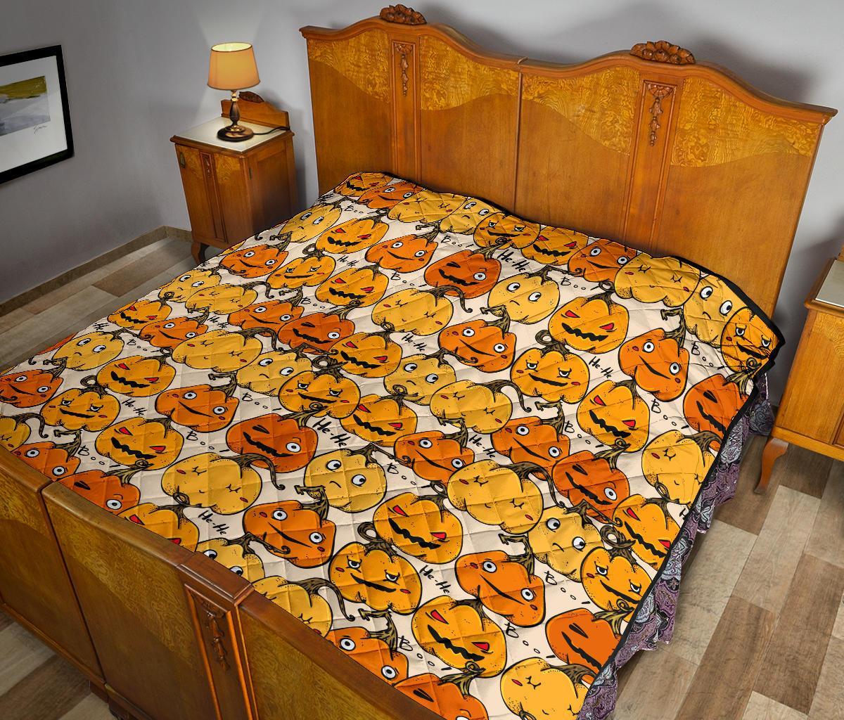 Halloween Pumpkin Pattern Print Quilt-grizzshop