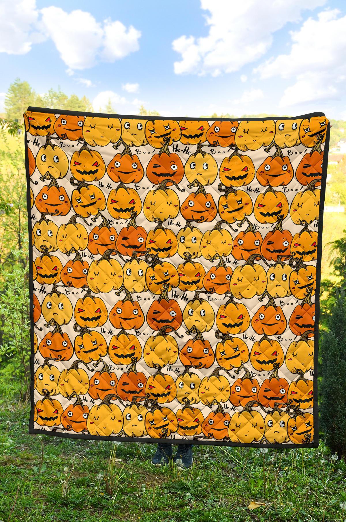 Halloween Pumpkin Pattern Print Quilt-grizzshop