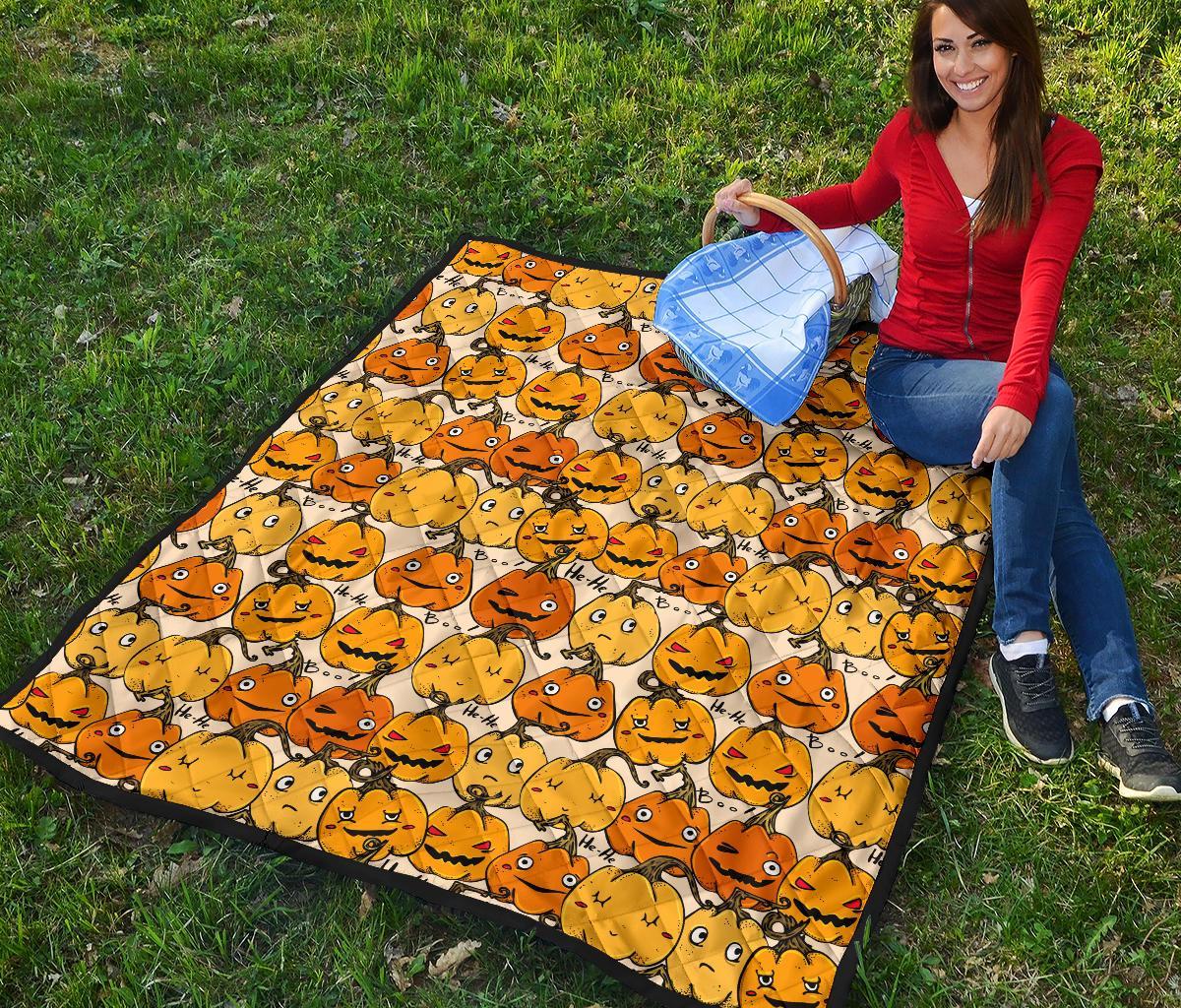 Halloween Pumpkin Pattern Print Quilt-grizzshop