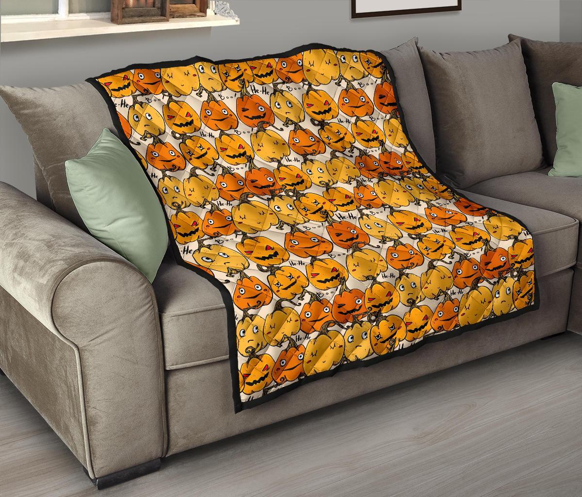 Halloween Pumpkin Pattern Print Quilt-grizzshop