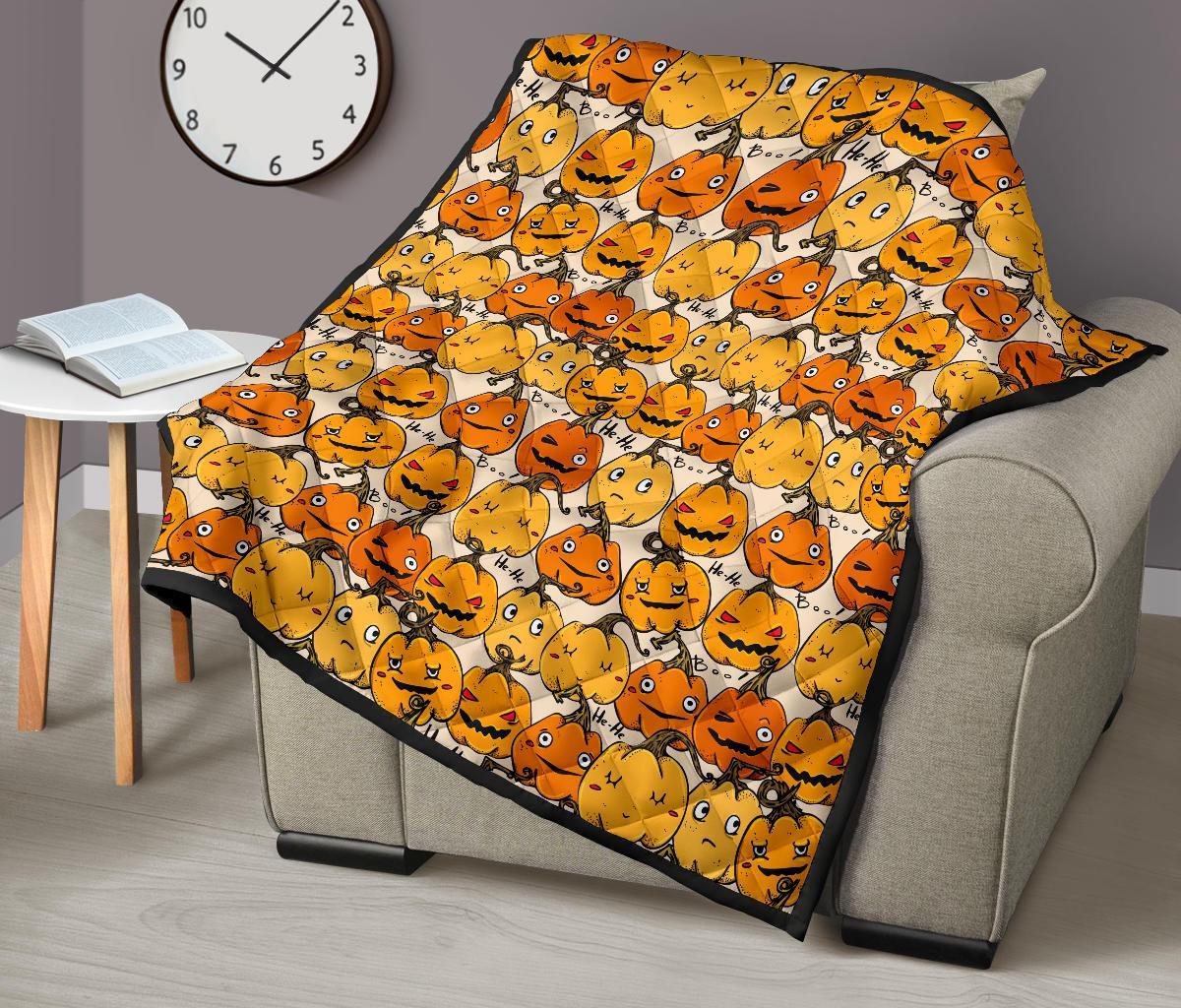 Halloween Pumpkin Pattern Print Quilt-grizzshop