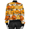 Halloween Pumpkin Pattern Print Women Casual Bomber Jacket-grizzshop