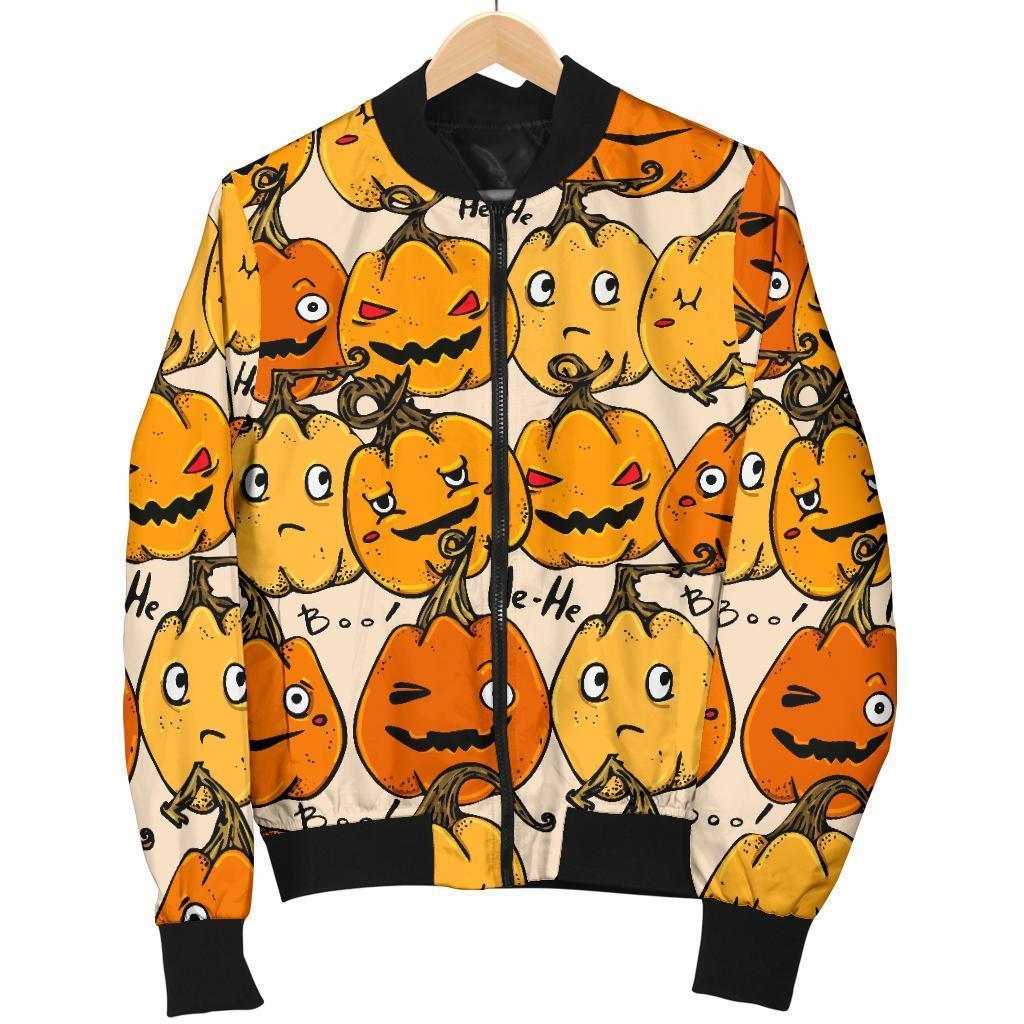 Halloween Pumpkin Pattern Print Women Casual Bomber Jacket-grizzshop