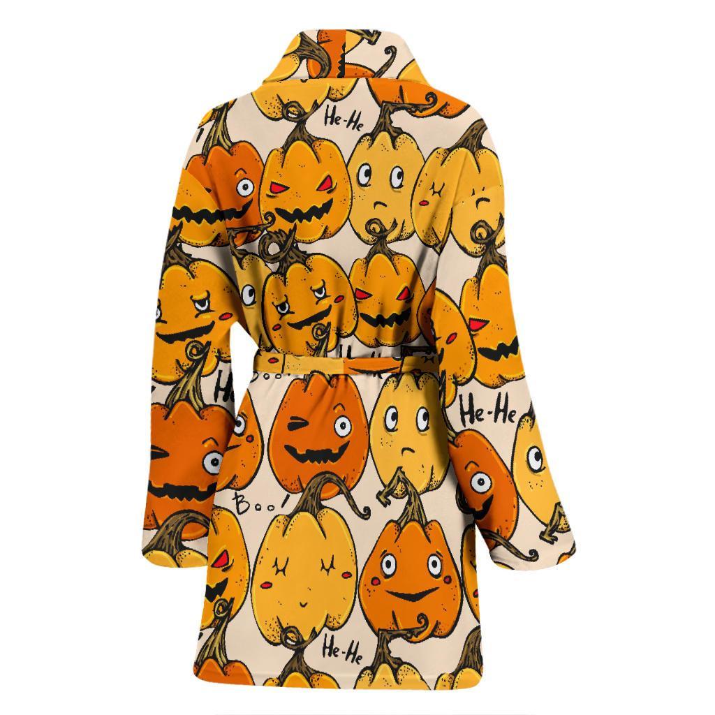 Halloween Pumpkin Pattern Print Women Long Robe-grizzshop