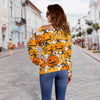 Halloween Pumpkin Pattern Print Women Off Shoulder Sweatshirt-grizzshop