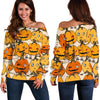 Halloween Pumpkin Pattern Print Women Off Shoulder Sweatshirt-grizzshop