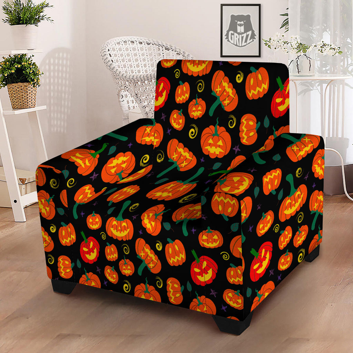 Halloween Pumpkin Print Pattern Armchair Slipcover-grizzshop