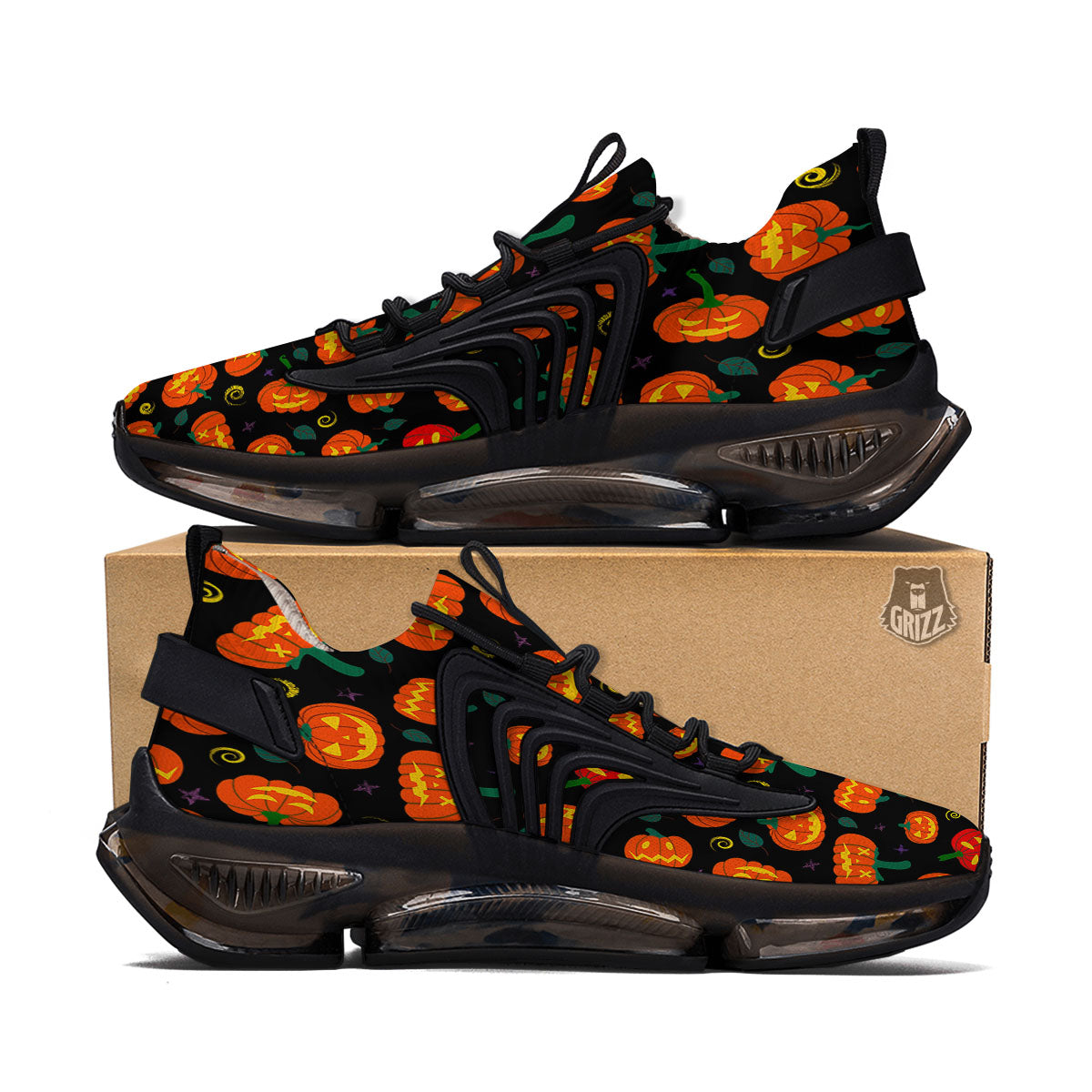 Halloween Pumpkin Print Pattern Black Gym Shoes-grizzshop