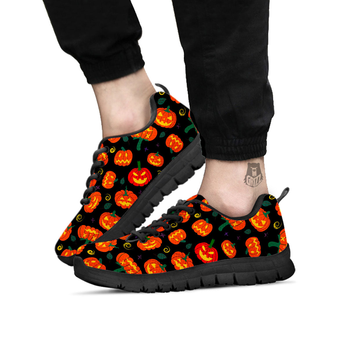 Halloween Pumpkin Print Pattern Black Sneaker-grizzshop