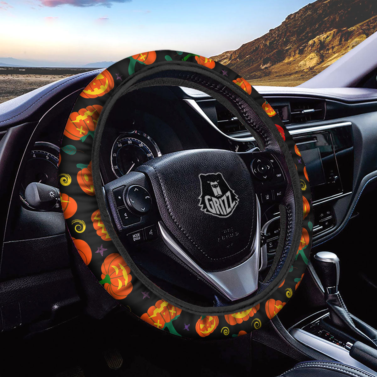 Halloween Pumpkin Print Pattern Car Steering Wheel Cover-grizzshop