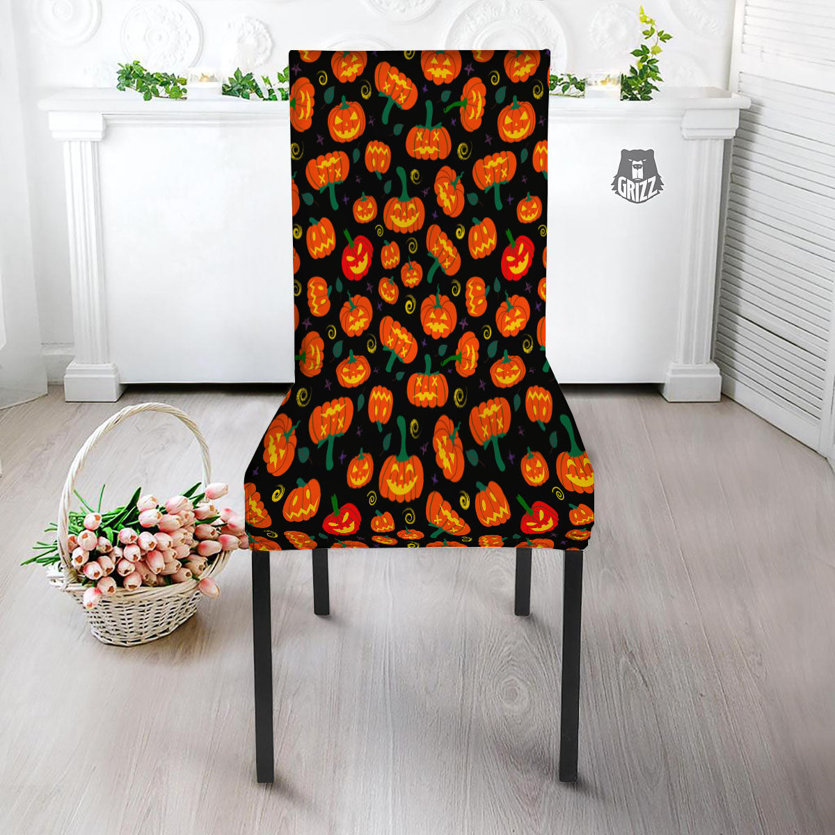 Halloween Pumpkin Print Pattern Dining Chair Slipcover-grizzshop