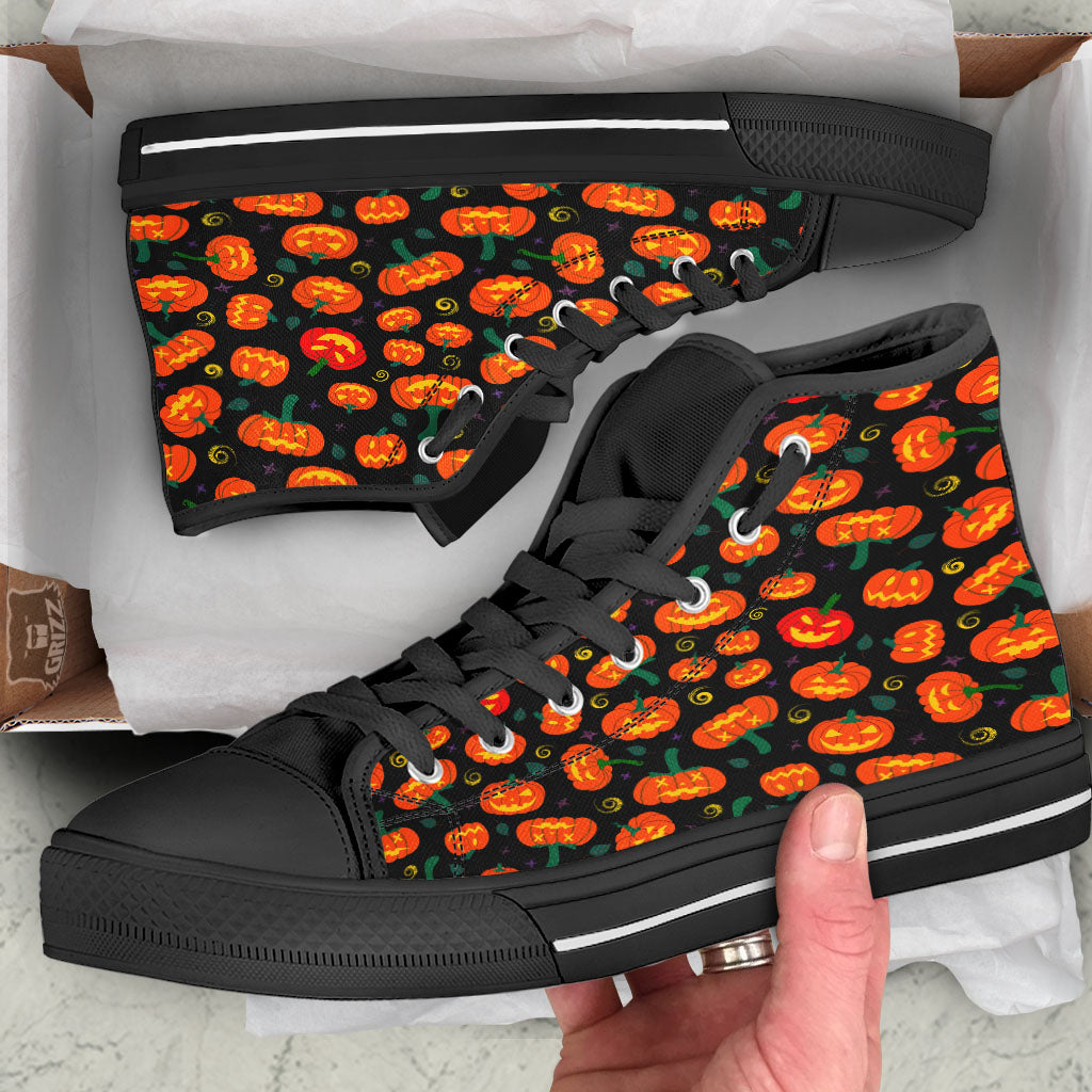 Halloween Pumpkin Print Pattern High Top Shoes-grizzshop