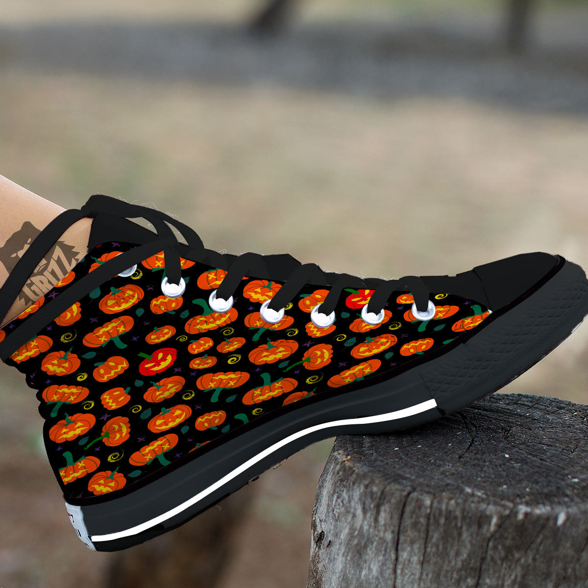 Halloween Pumpkin Print Pattern High Top Shoes-grizzshop