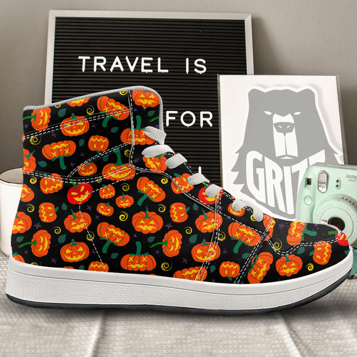 Halloween Pumpkin Print Pattern High Top Sneakers-grizzshop