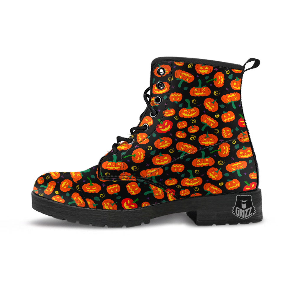 Halloween Pumpkin Print Pattern Leather Boots-grizzshop