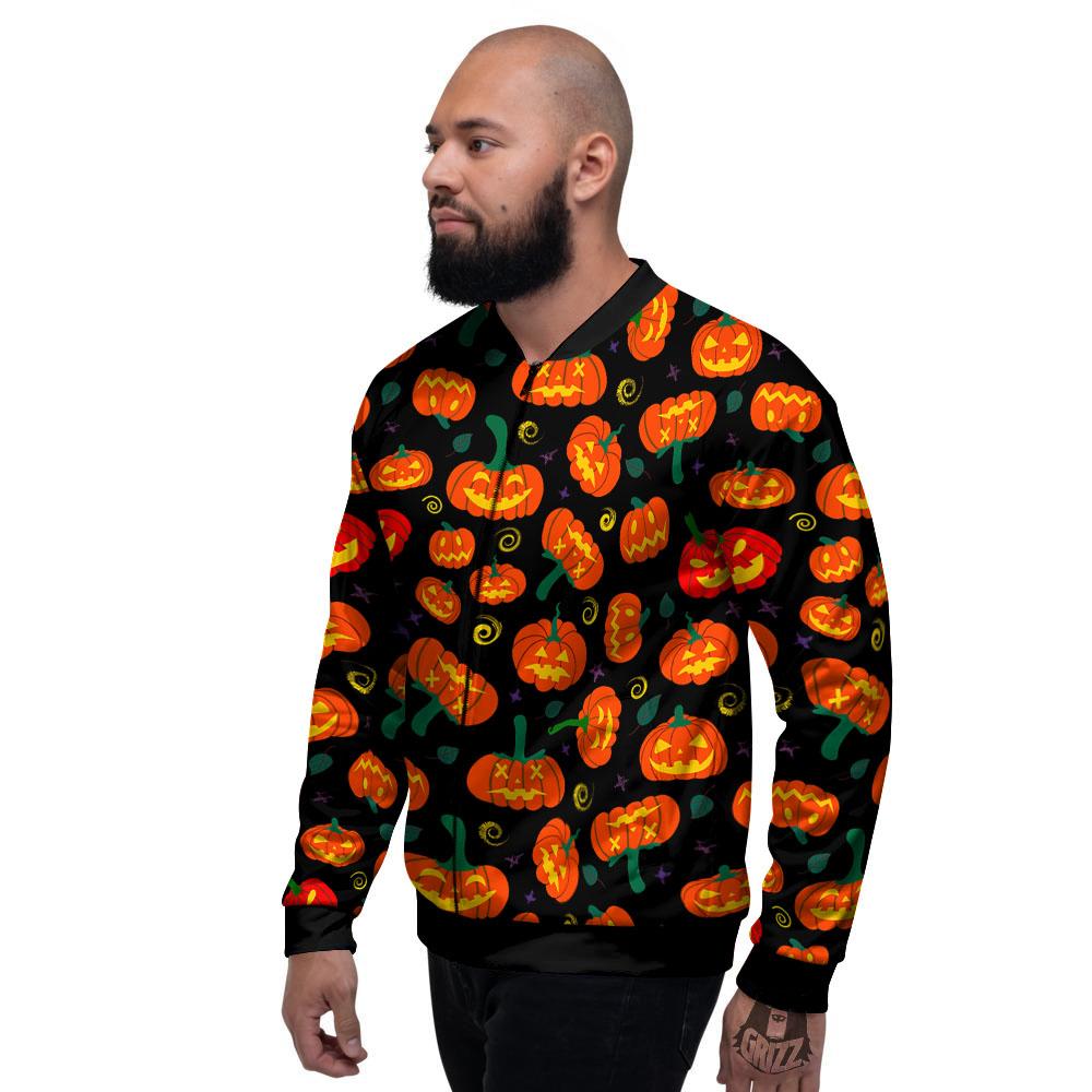 Halloween Pumpkin Print Pattern Men's Bomber Jacket-grizzshop