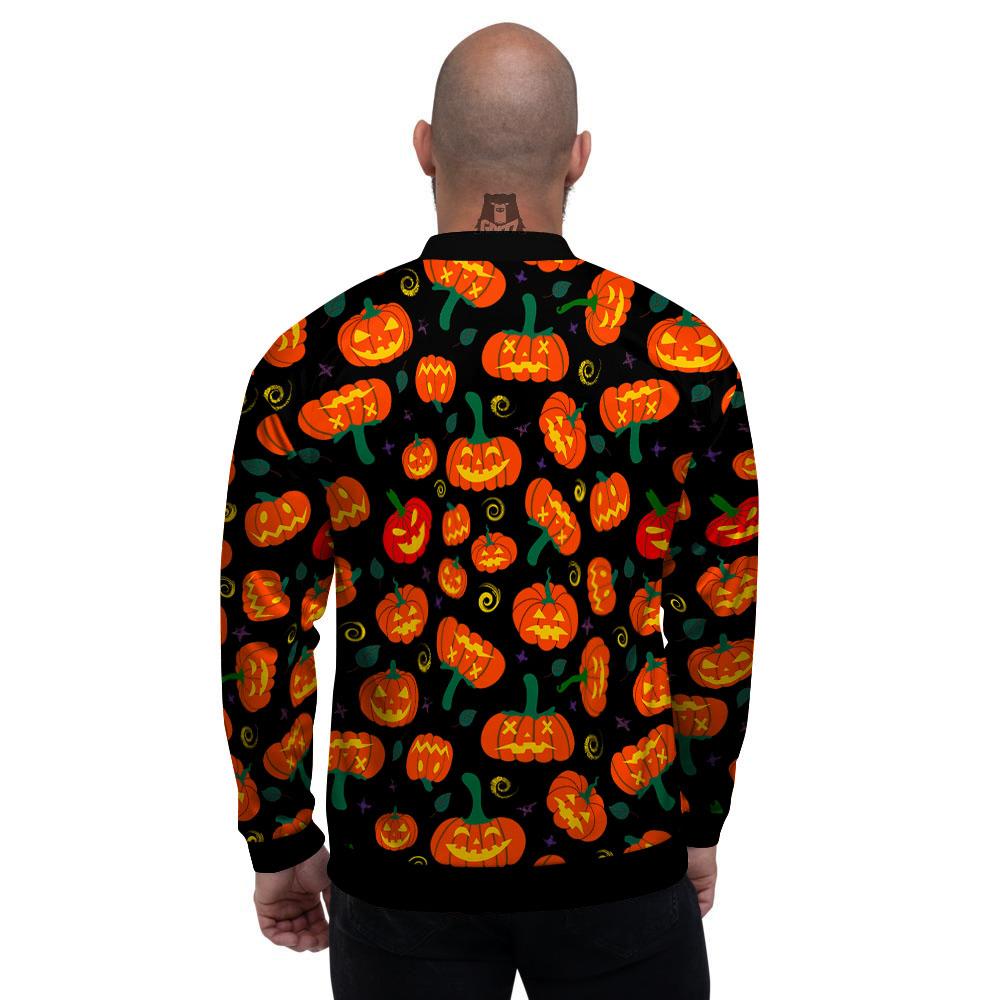 Halloween Pumpkin Print Pattern Men's Bomber Jacket-grizzshop