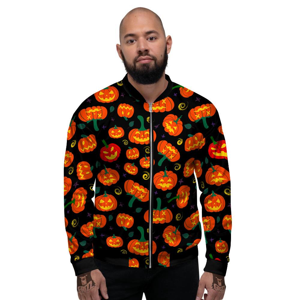 Halloween Pumpkin Print Pattern Men's Bomber Jacket-grizzshop