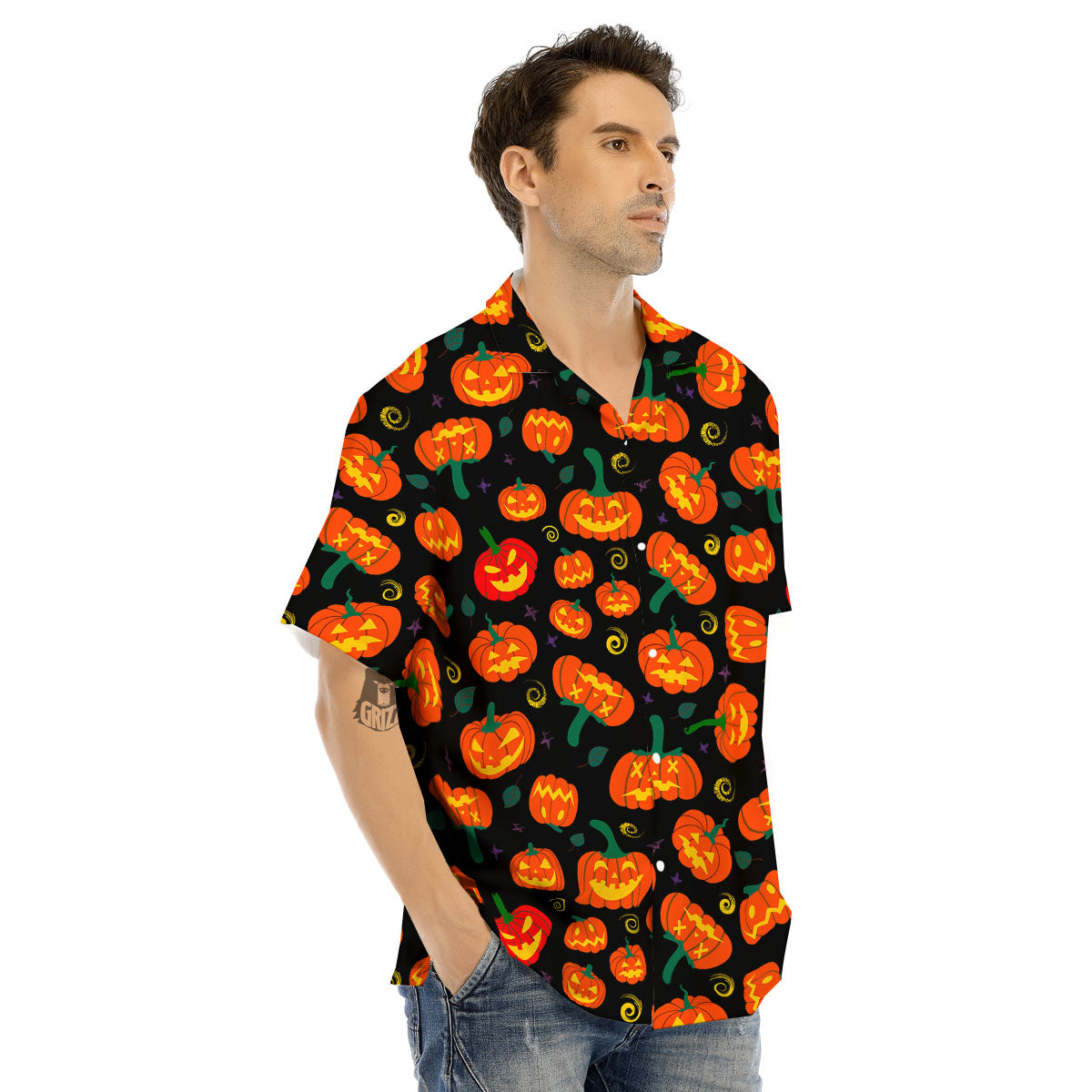 Halloween Pumpkin Print Pattern Men's Hawaiian Shirt-grizzshop