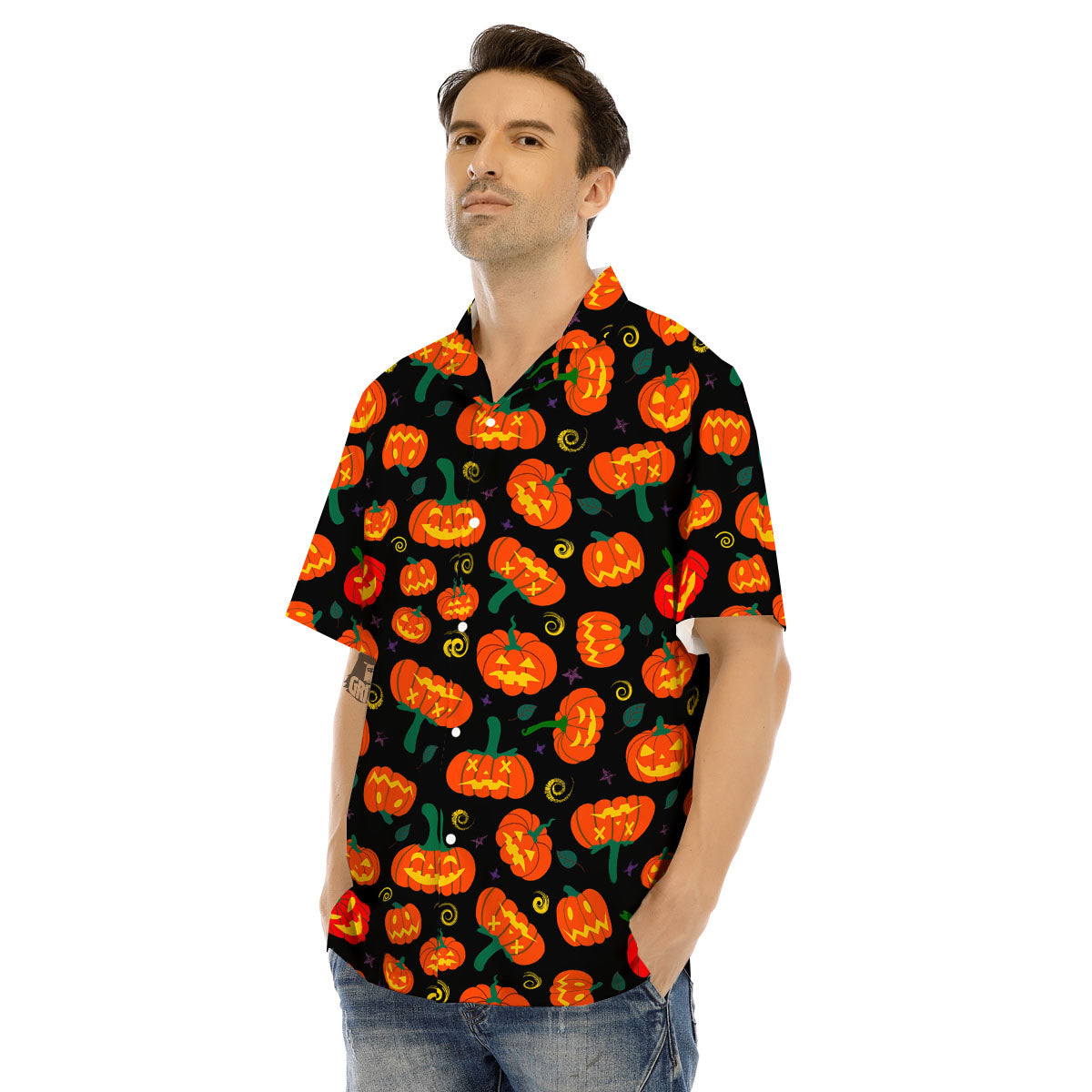 Halloween Pumpkin Print Pattern Men's Hawaiian Shirt-grizzshop