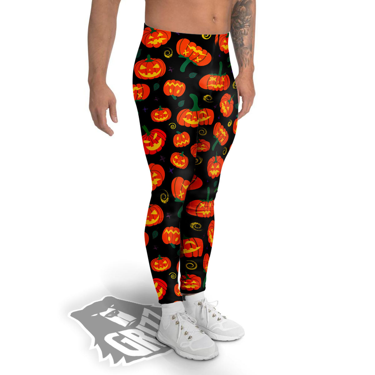 Halloween Pumpkin Print Pattern Men's Leggings-grizzshop