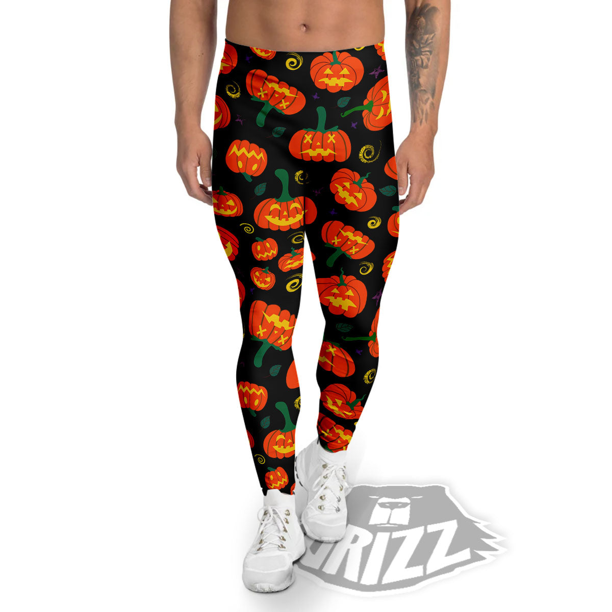 Halloween Pumpkin Print Pattern Men's Leggings-grizzshop