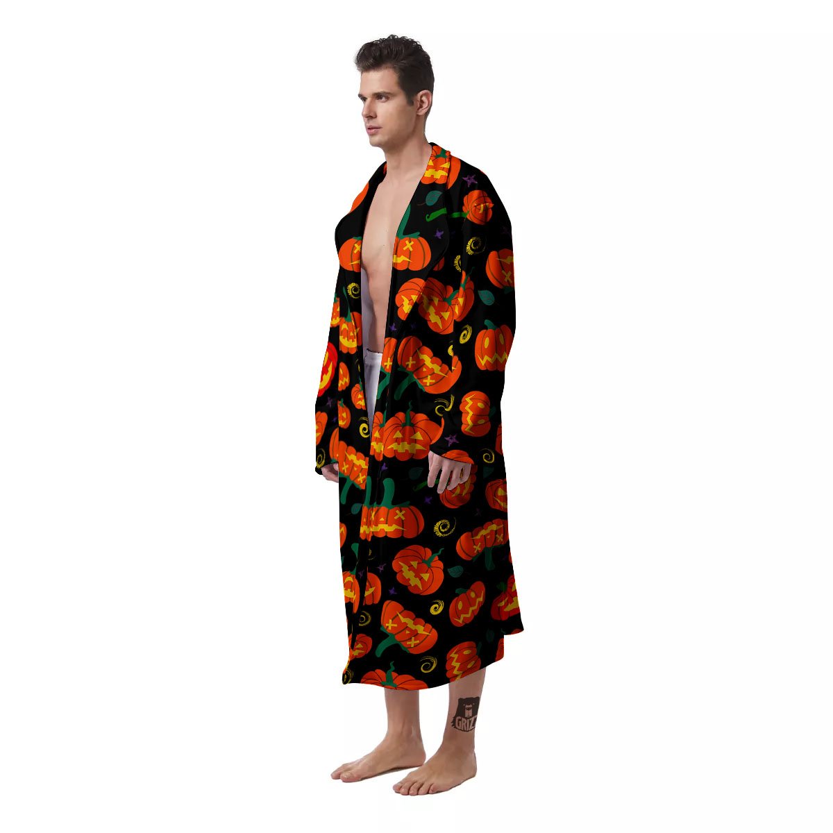 Halloween Pumpkin Print Pattern Men's Robe-grizzshop