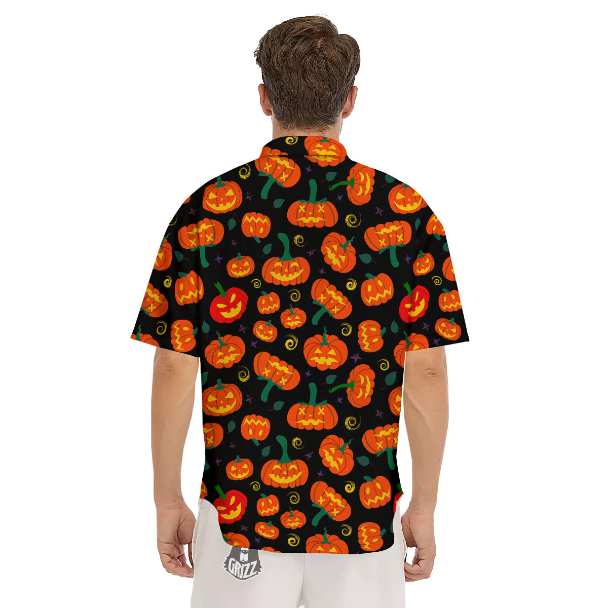 Halloween Pumpkin Print Pattern Men's Short Sleeve Shirts-grizzshop