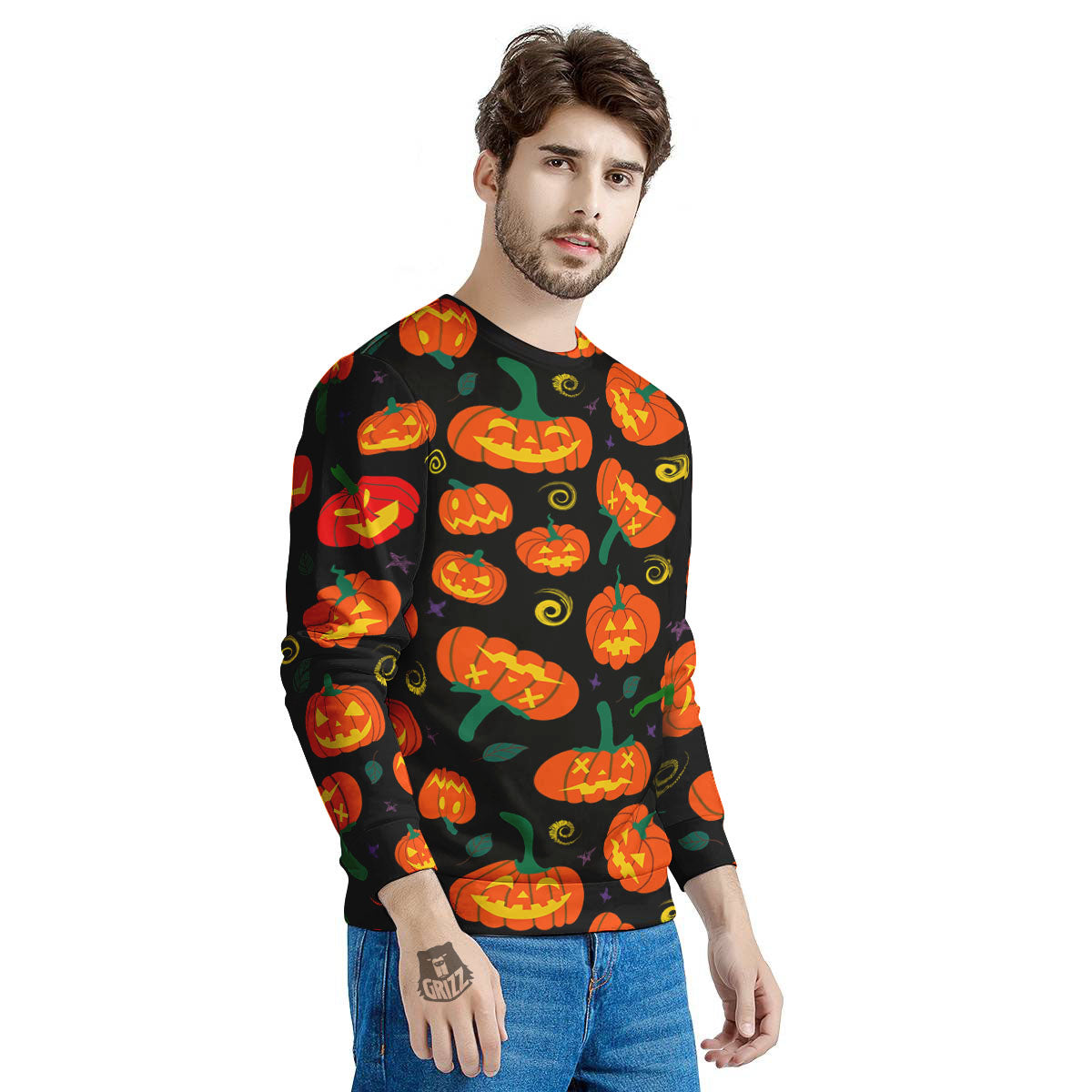 Halloween Pumpkin Print Pattern Men's Sweatshirt-grizzshop