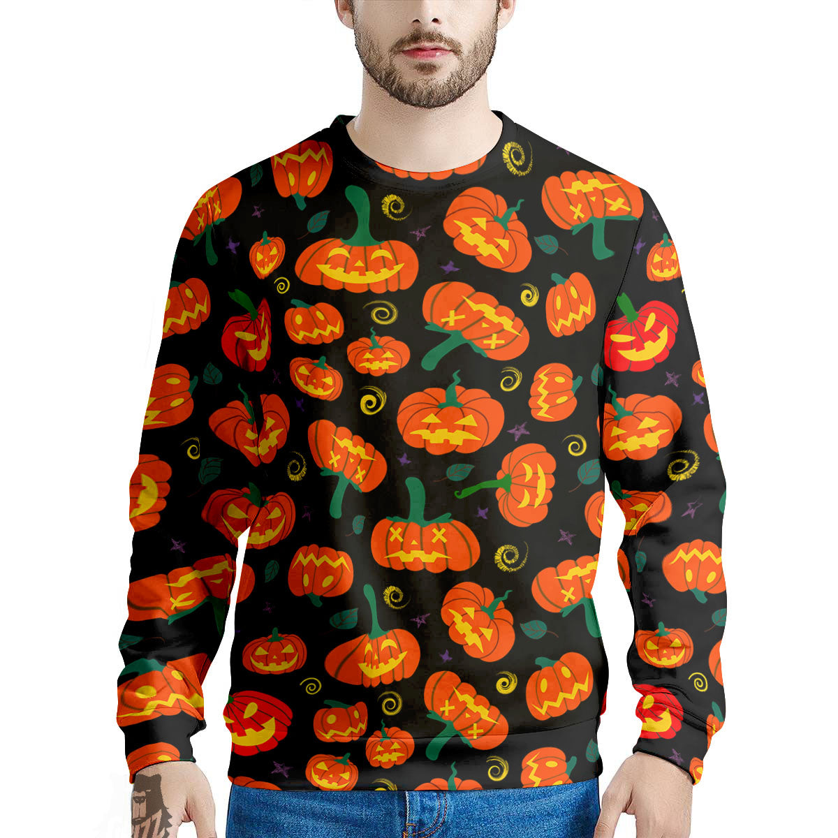 Halloween Pumpkin Print Pattern Men's Sweatshirt-grizzshop