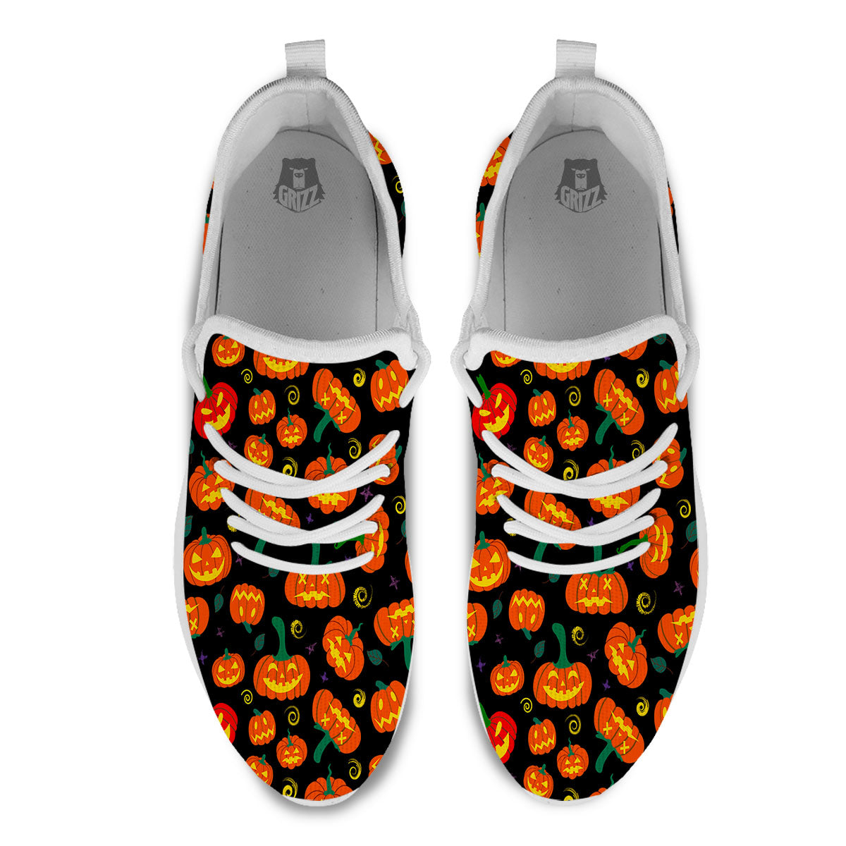 Halloween Pumpkin Print Pattern White Athletic Shoes-grizzshop