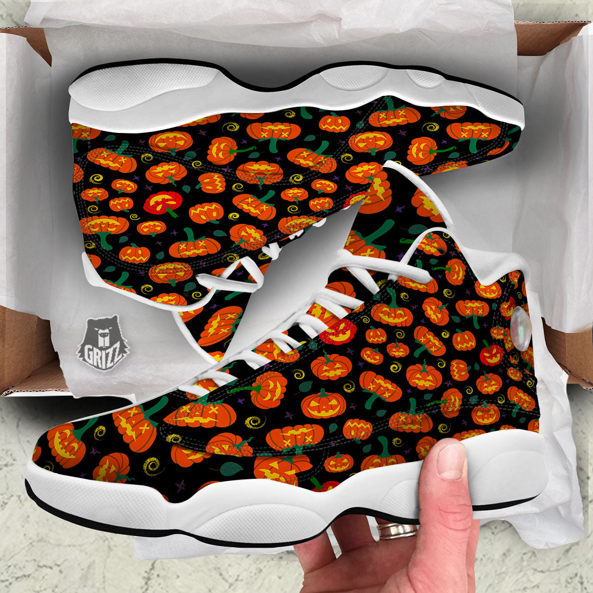 Halloween Pumpkin Print Pattern White Basketball Shoes-grizzshop