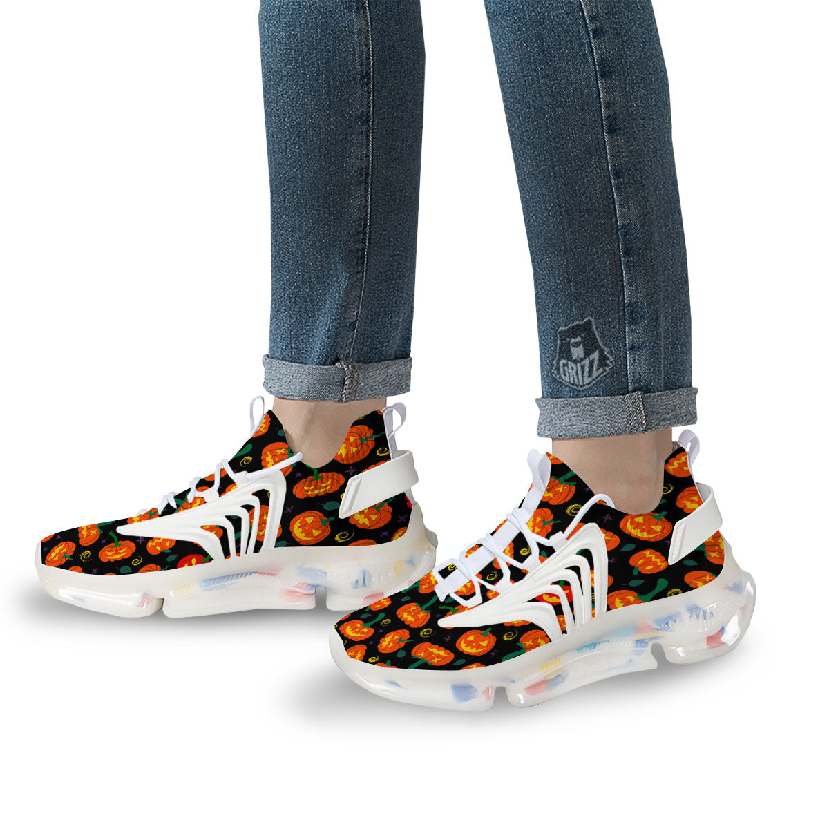 Halloween Pumpkin Print Pattern White Gym Shoes-grizzshop