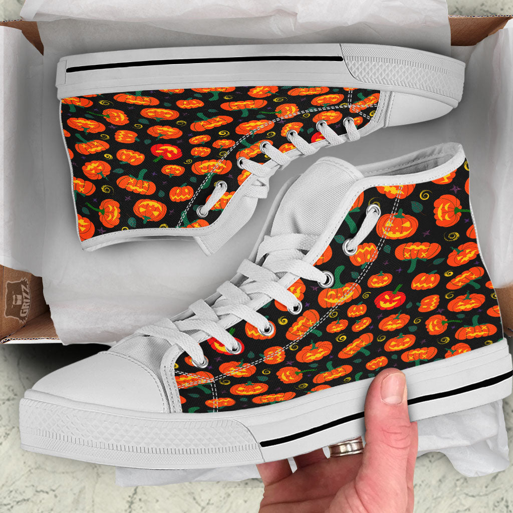 Halloween Pumpkin Print Pattern White High Top Shoes-grizzshop