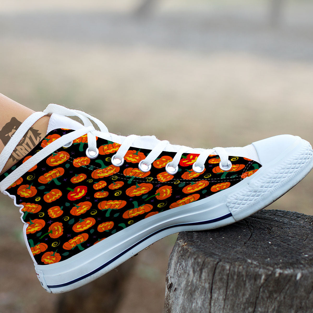 Halloween Pumpkin Print Pattern White High Top Shoes-grizzshop