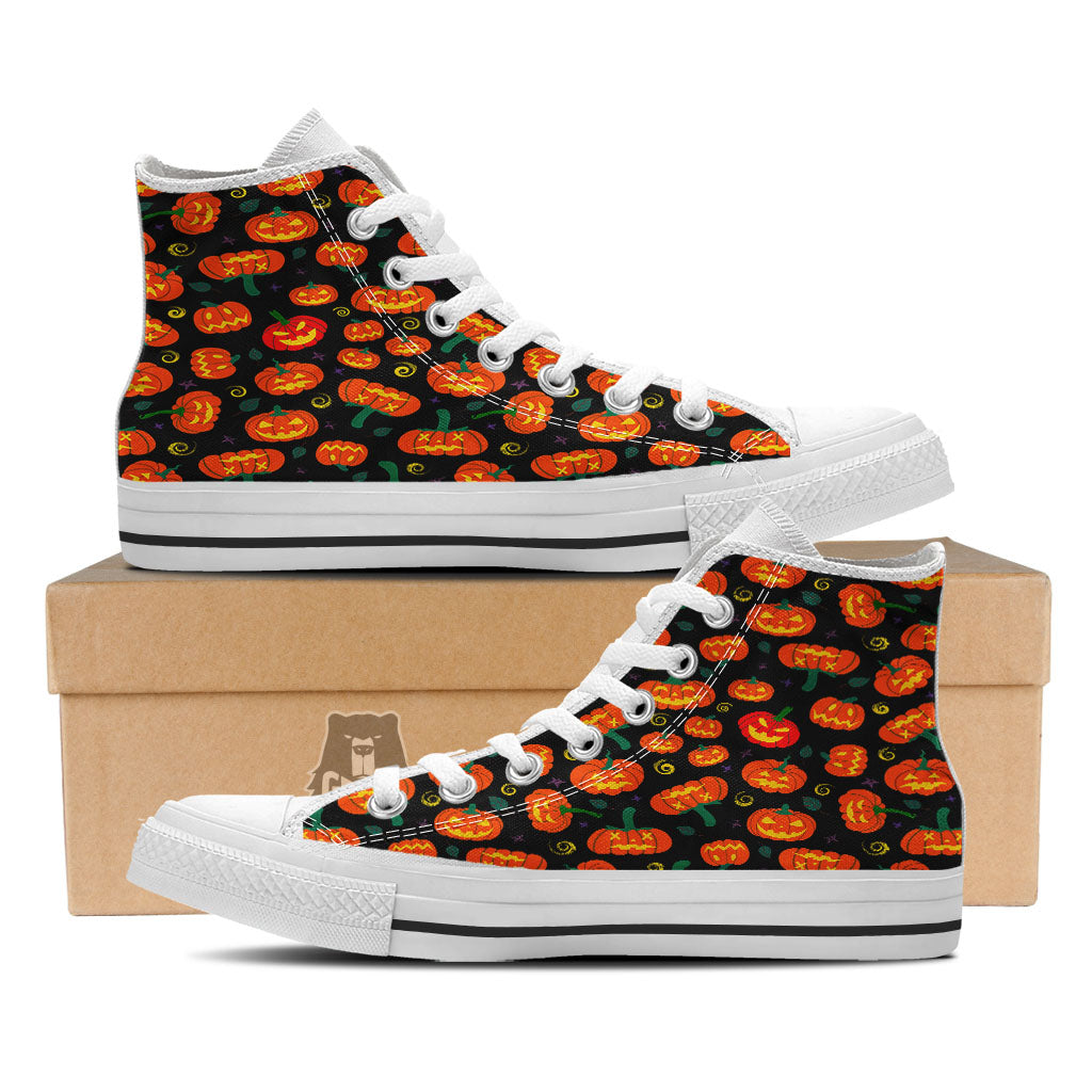 Halloween Pumpkin Print Pattern White High Top Shoes-grizzshop