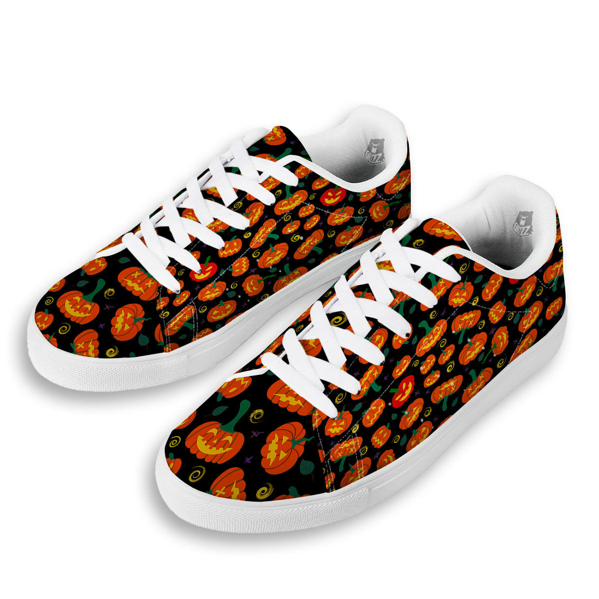 Halloween Pumpkin Print Pattern White Low Top Sneakers-grizzshop