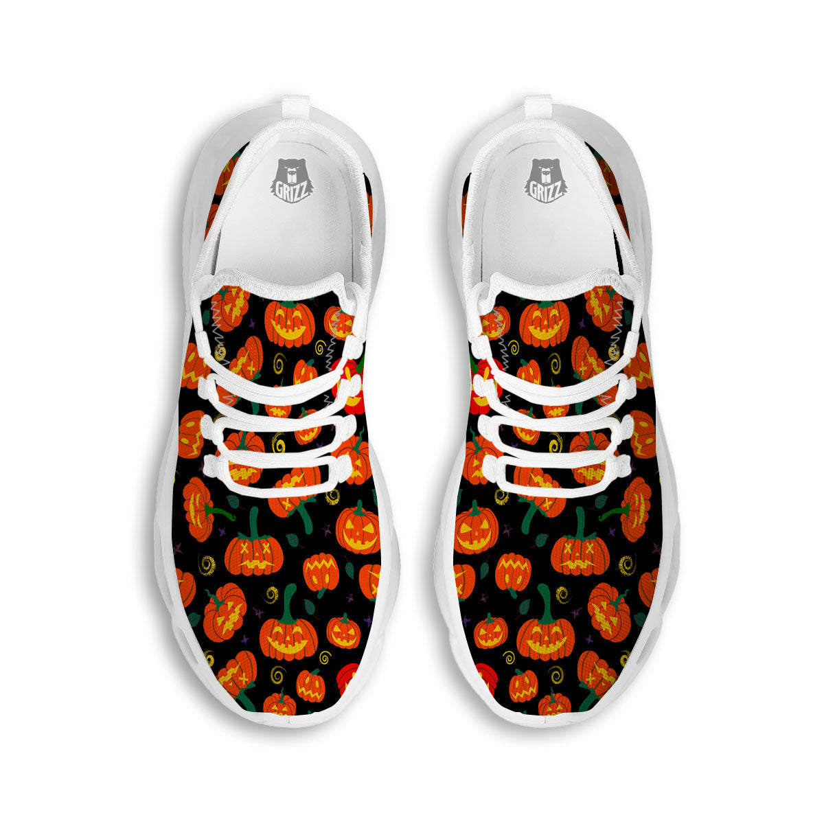 Halloween Pumpkin Print Pattern White Running Shoes-grizzshop