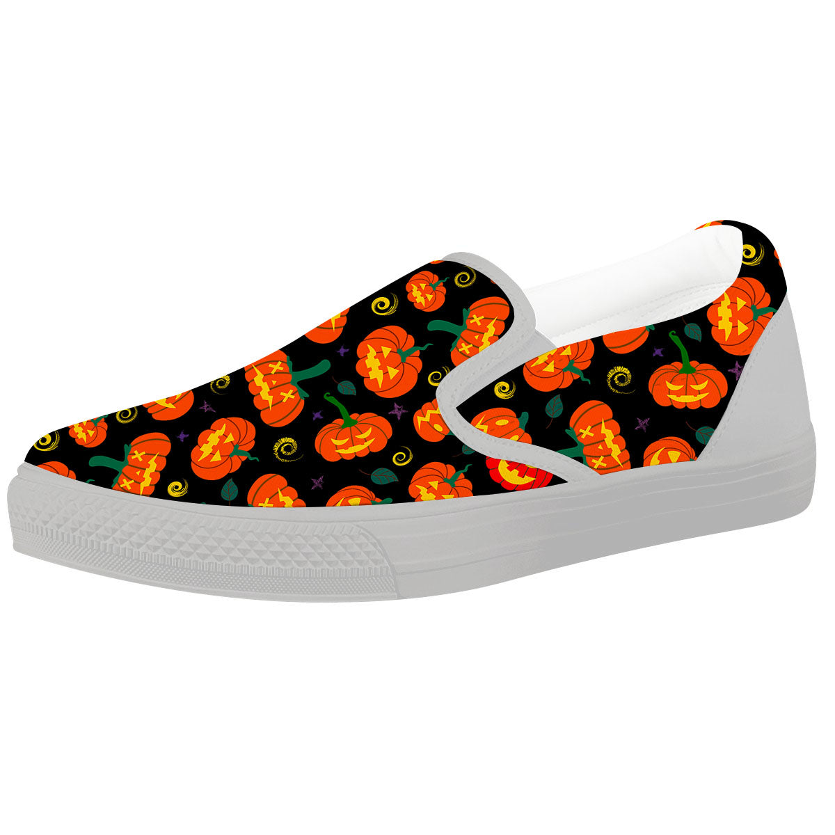 Halloween Pumpkin Print Pattern White Slip On Shoes-grizzshop