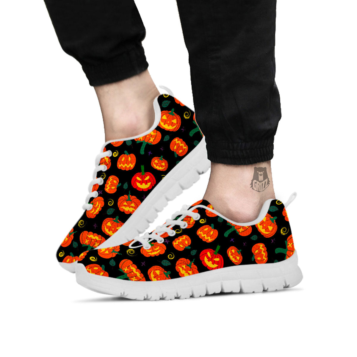 Halloween Pumpkin Print Pattern White Sneaker-grizzshop