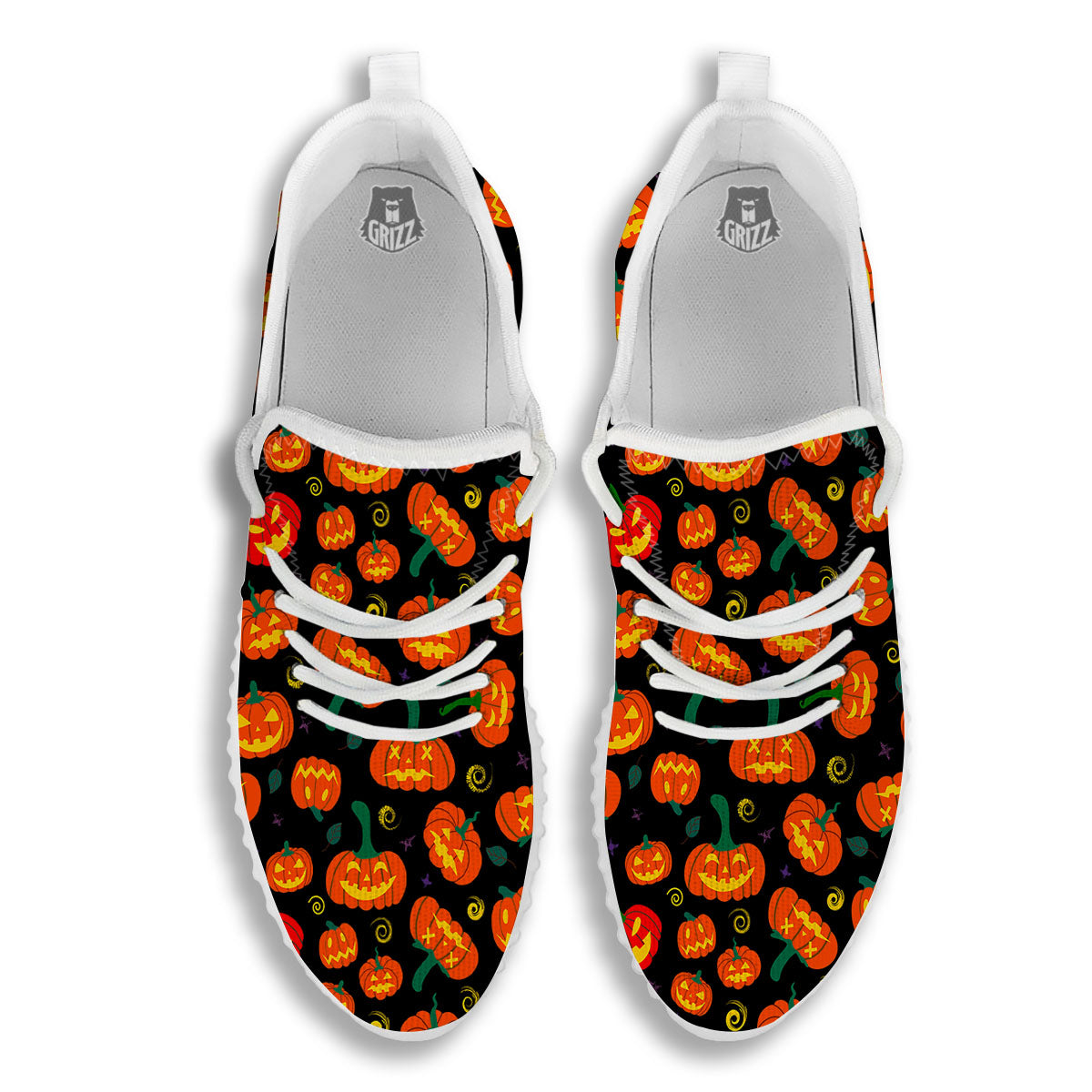 Halloween Pumpkin Print Pattern White Walking Shoes-grizzshop