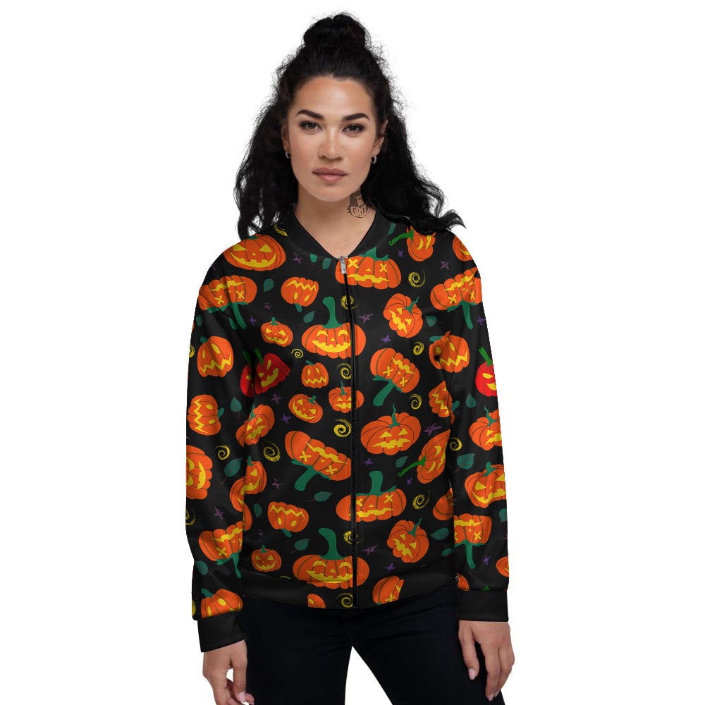 Halloween Pumpkin Print Pattern Women's Bomber Jacket-grizzshop